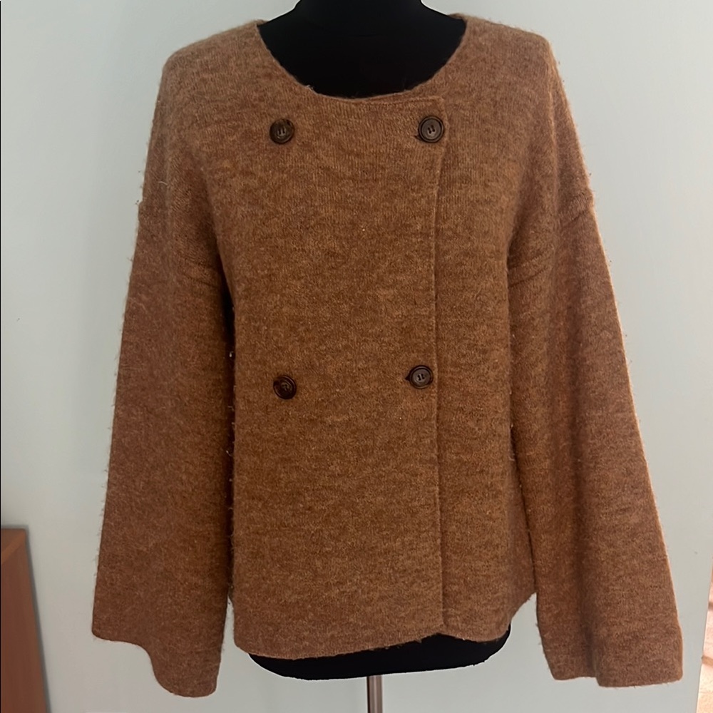 Cozy Tan  Double-Breasted Sweater